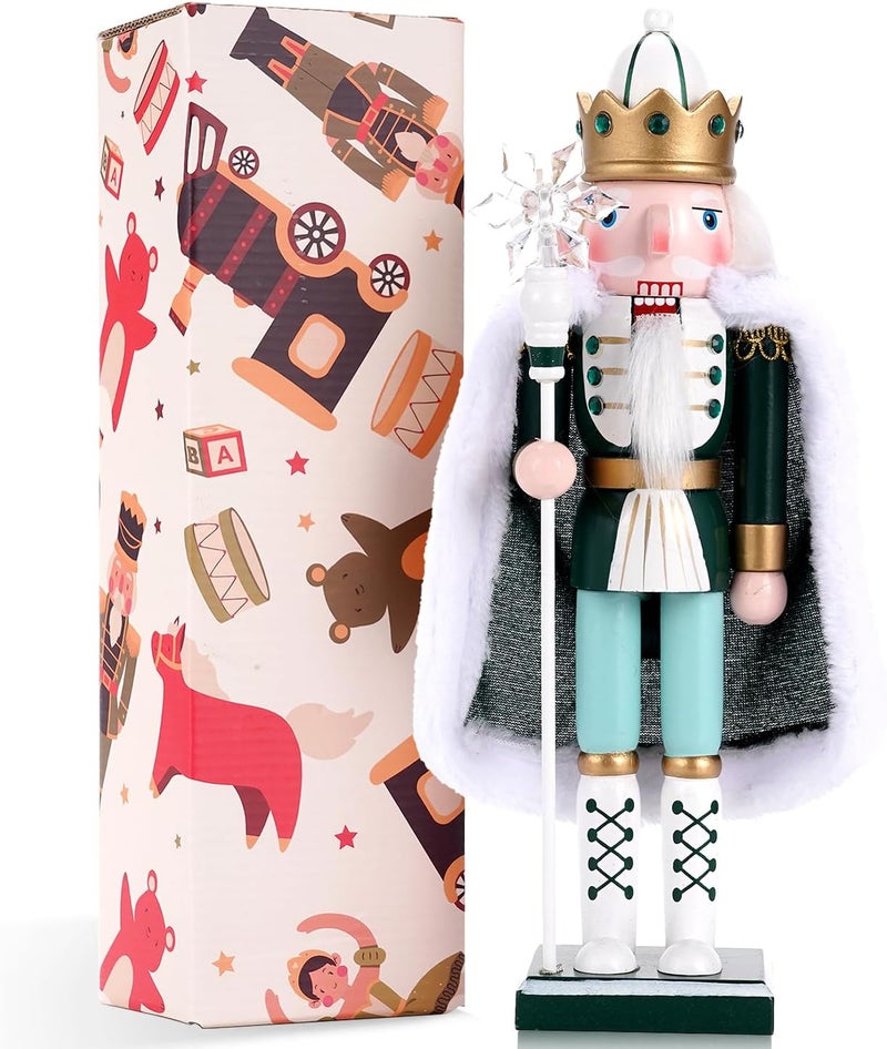 Tpudn Store Christmas Decorations Nutcracker,12 inch Wooden Traditional Nutcracker,Festive Collectible Christmas Ornament Gift for Family Friends (Snowflake Scepter) - Image 1
